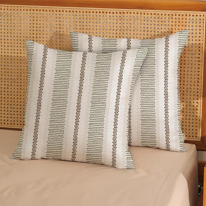 Boho Pillow Covers 18x18 Pack of 2 Sage Green Brown Polka Dot Stripe Decorative Throw Pillow Covers Bohemian Abstract Modern Decor Pillowcase Farmhouse Cushion Case for Sofa Couch,Outdoor Decor