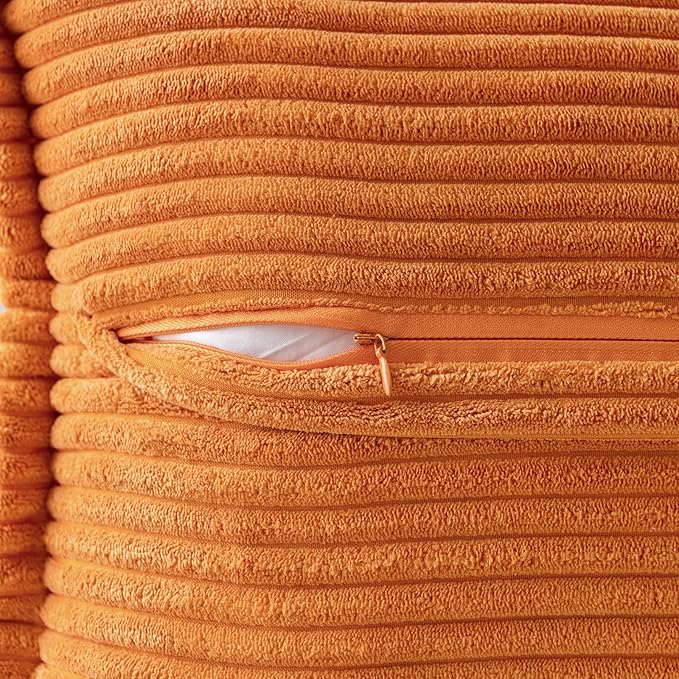 MIULEE Burnt Orange Fall Decorative Euro Sham Throw Pillow Covers for Couch Bed Livingroom 24x24 Inch Set of 2 Boho Accent Throw Pllows Broadside Striped Patchwork Soft Corduroy Pillowcases