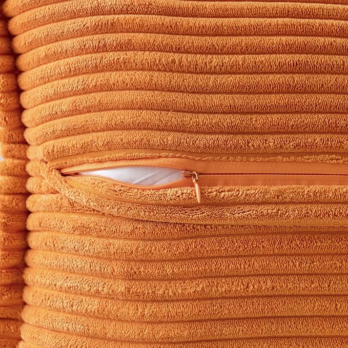 MIULEE Burnt Orange Fall Decorative Throw Pillow Covers for Couch Bed Livingroom 16x16 Inch Set of 2 Boho Accent Throw Pllows Broadside Striped Patchwork Soft Corduroy Pillowcases
