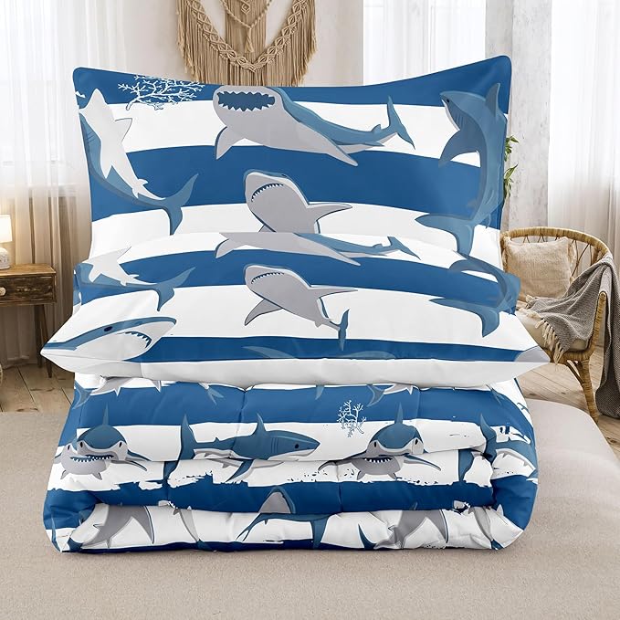 Tailor Shop Shark Comforter Sets Twin Size,Shark Bedding Sets for Boys Kids Teens with 1 Pillowcase…