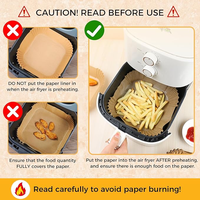 Air Fryer Liners Disposable - 100Pcs 4.7In Square Parchment Paper for Air Fryer, Non-Stick Oilproof Baking Paper Sheets for 1-3 QT Airfryer Basket