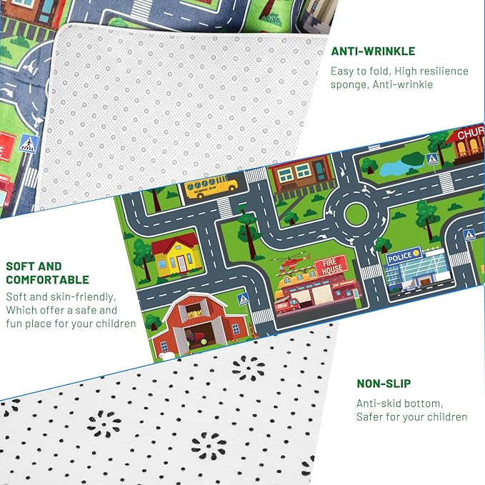 Kids Carpet Playmat, Kids Rug for Playroom Car Mat Town City Road Map Playmat, Extra Large Boys Kids Car Track Play Rug Bedroom, Living Room (Style Four, 110.2 X 78.7 INCH)