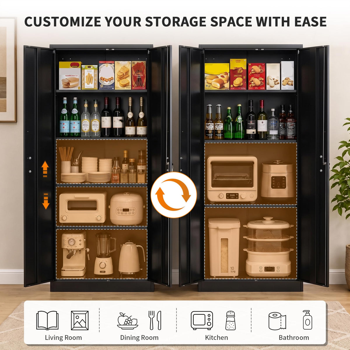 Tivostaral 71” Metal Kitchen Pantry Storage Cabinet with Adjustable Shelves