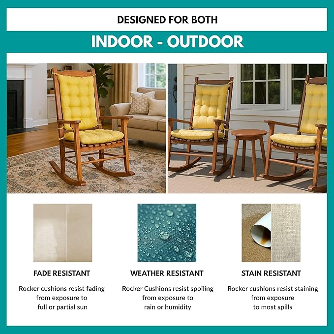 Rave Yellow Gold Porch Rocker Cushion Set- Small - Indoor-Outdoor: Fade Resistant, Weatherproof - Latex Foam Filled Rocking Chair Seat Cushion & Backrest Pad Set - Solid Color