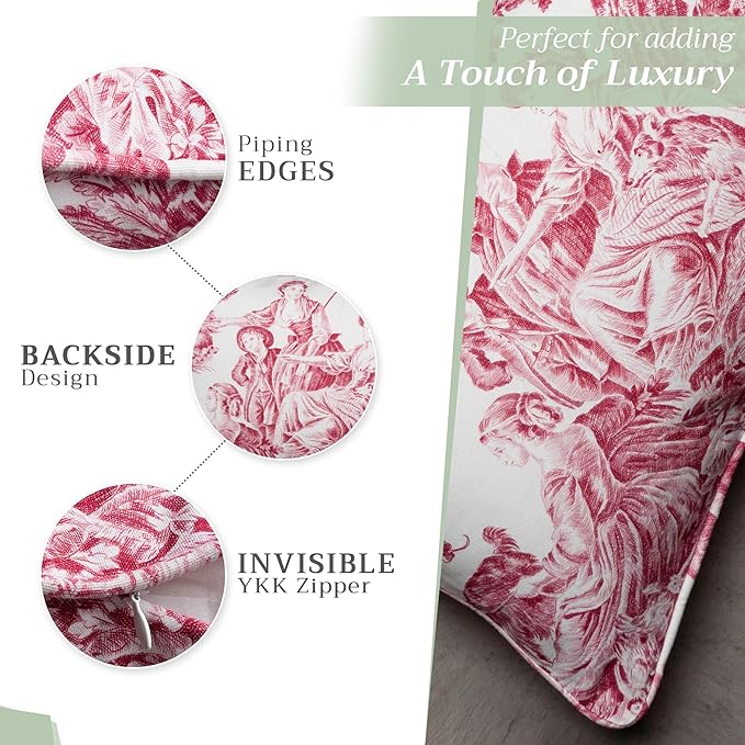 Maison d' Hermine Decorative Pillow Covers 18 x 18 Inch Square 100% Cotton Throw Pillow Covers with Invisible Zipper for Living Room Couch, Chair, Sofas, Bedroom, Home (The Miller - Red (White))