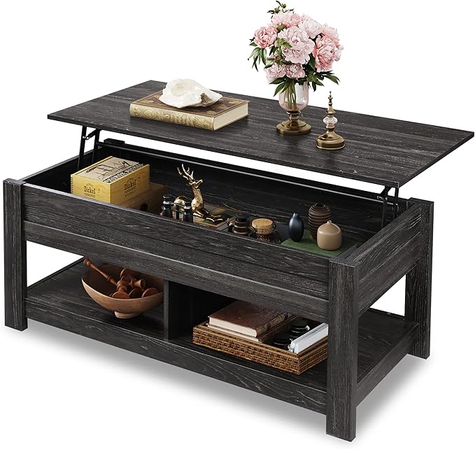 WLIVE Coffee Table, 47" Lift Top Coffee Table with HiddenCompartment and 2 Storage Shelves for Living Room, Espresso