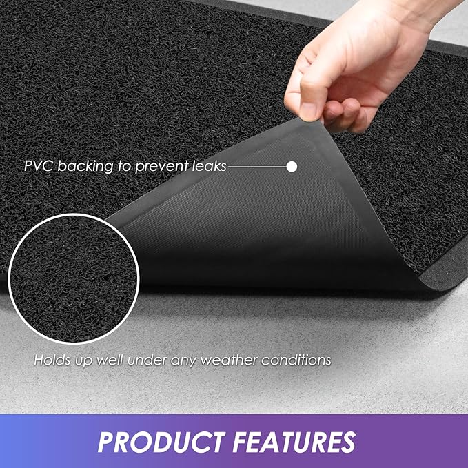 Kuyal Door Mat, 2'x3' Indoor Outdoor Entrance Mat to Trap Dirt and Moisture, Non Slip Waterproof Outdoor Mats, Commercial Floor Inside Outside Entrance, Heavy Duty Durable Welcome Mats, Black