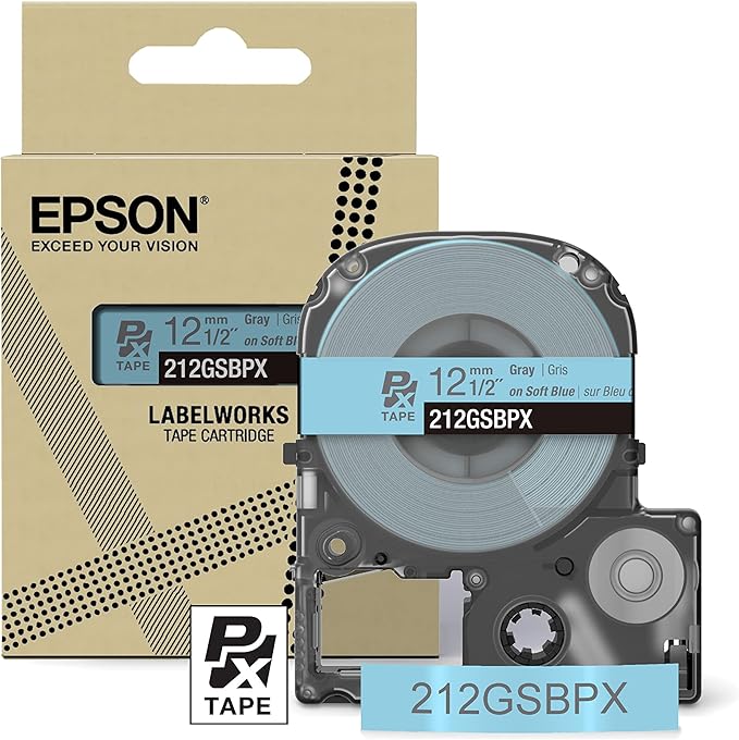 Epson LABELWORKS 212GSBPX Genuine PET (Polyester) Tape Cartridge - Gray on Soft Blue Designer Craft Label Maker Tape - 1/2" (12MM) Wide, 26'
