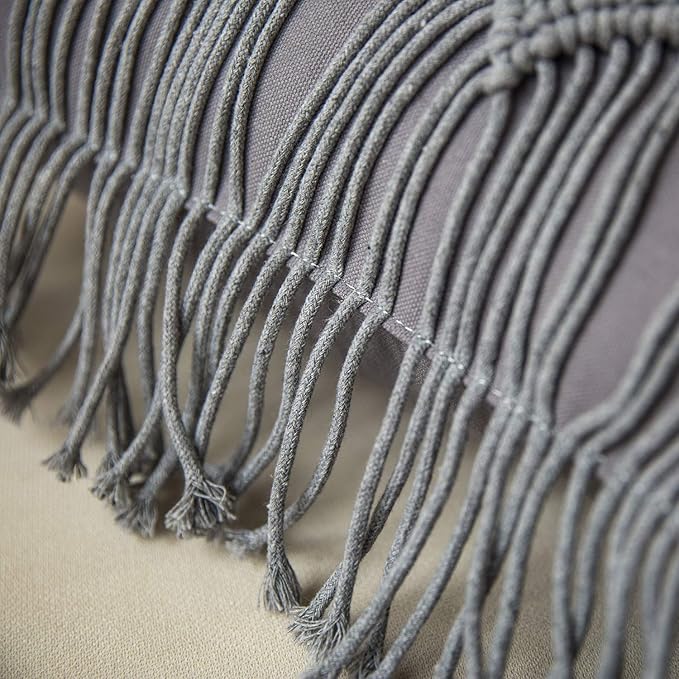 Phantoscope 100% Cotton Handmade Symmetry 3D Crochet Woven Boho Throw Pillow Farmhouse Pillow Insert Included Decorative Cushion for Couch Sofa Grey 18 x 18 inches 45 x 45 cm