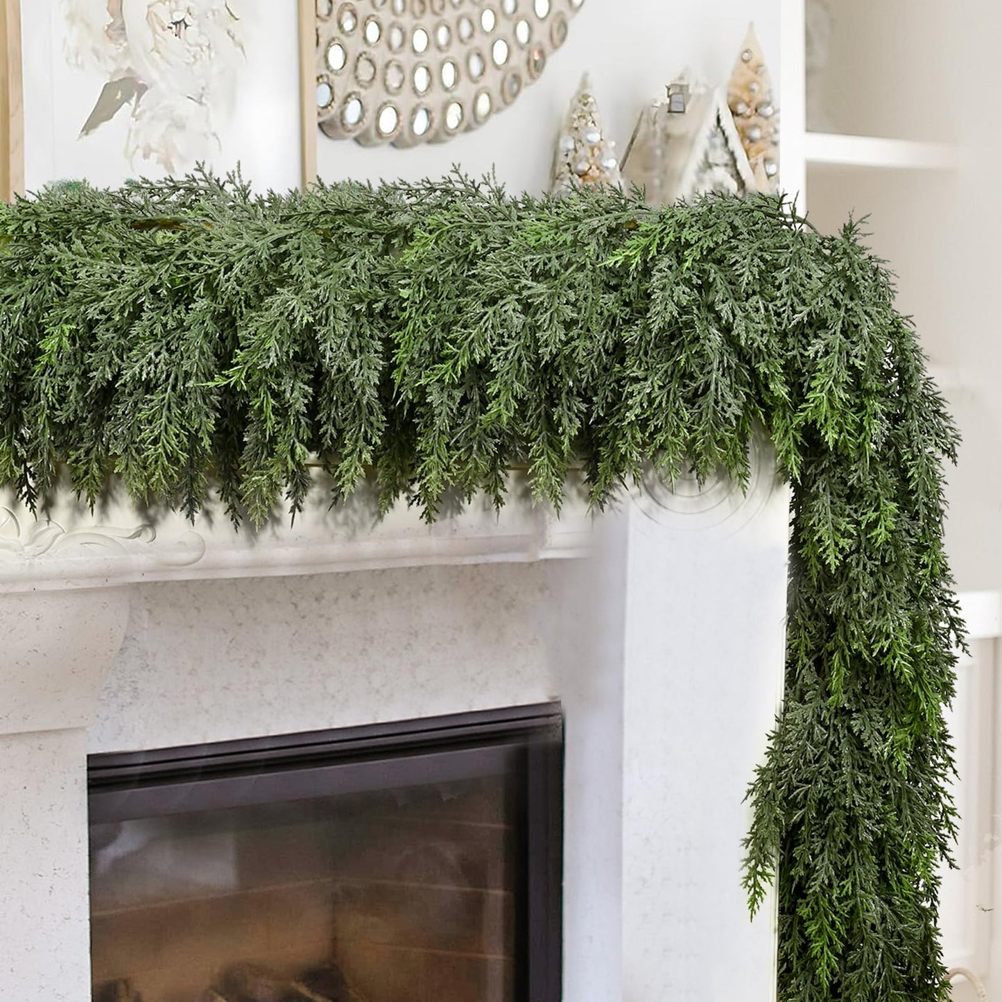 6FT Thick Christmas Garlands with 168 Cedar Branches, Real Touch Green Cedar Garland for Christmas Decorations, Artificial Greenery Garland for Table, Mantle, Wall, Indoor, Outdoor Holiday Decor