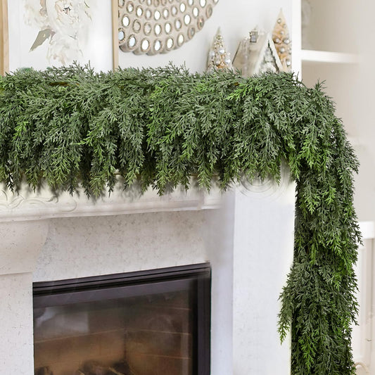 6FT Thick Christmas Garlands with 168 Cedar Branches, Real Touch Green Cedar Garland for Christmas Decorations, Artificial Greenery Garland for Table, Mantle, Wall, Indoor, Outdoor Holiday Decor