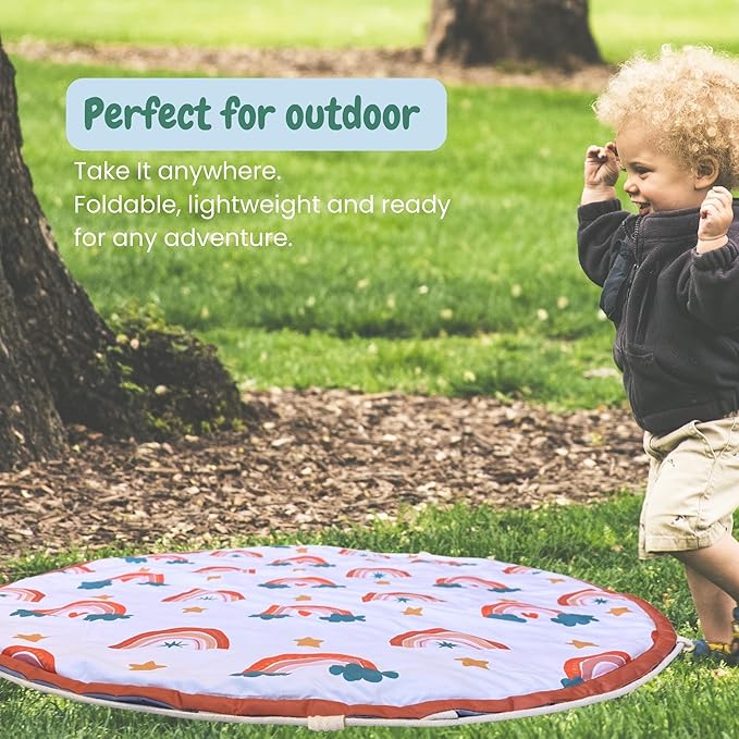 Baby Play Mat & Toy Storage Bag – 2-in-1 Foldable Activity Floor Mat and Organizer for Infants and Toddlers – Soft, Non-Toxic & Portable – Nordic Rainbow Design by Scozy