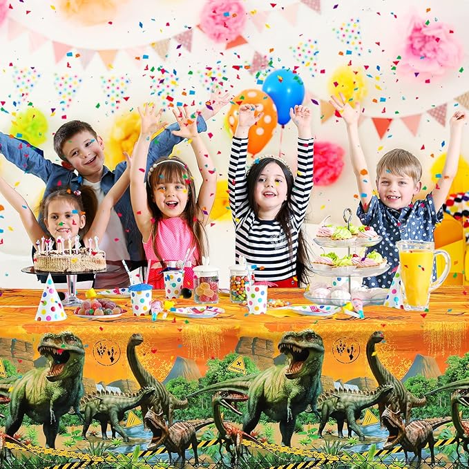 Tiamon 3 Pcs Dinosaur Tablecloth Dinosaur Party Table Covers Plastic Tablecloth for Kids Adults Birthday Party Picnic Supplies 54 x 108 Inch (Yellow)