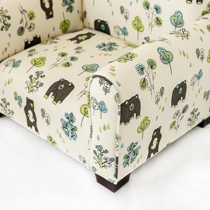 Kid Rocking Chair for Toddlers, Child Chair for Little Kids, Upholstered Toddler Armchair for Children, Comfy and Cute Little Kid Chairs (Legs, Bears & Trees Print)