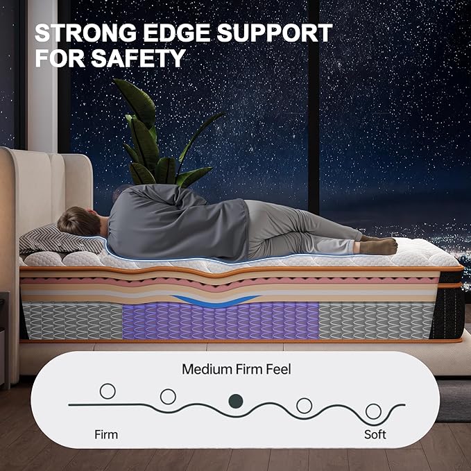 Full Mattress 10 Inch, Hybrid Mattress Queen Size Bed in a Box, Memory Foam and Individual Pocket Springs, Edge Support, Motion Isolation & Pressure Relief, Medium Firm, 365-Night Trial