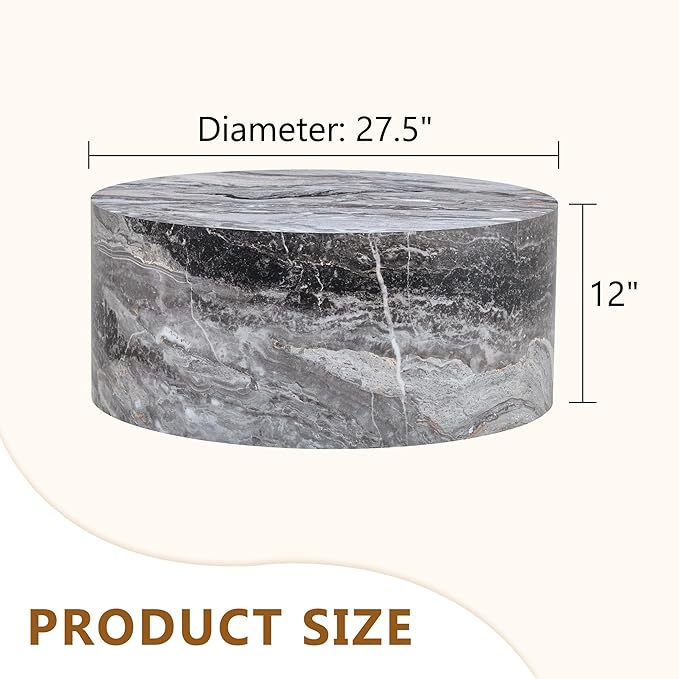 Modern Coffee Table,27.5Inch Round Top Tea Table,Living Room Center Table with Texture for Living Room,Office,Apartment