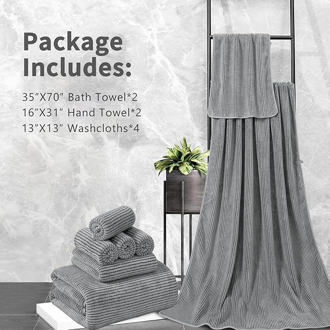 8-Piece Premium Towel Set for Bathroom|2 Oversized Large Bath Sheet,2 Hand Towels,4 Washcloths|Soft Cozy Highly Absorbent Fast Dry Microfiber Towel Set for Hotel,Bathroom Essentials,Dark Grey