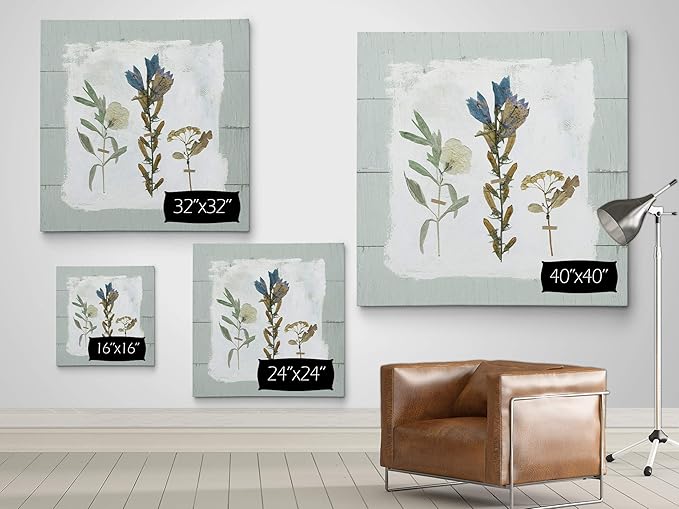 Wexford Home Pressed Flowers on Shiplap Gallery Wrapped Canvas Wall Art, 32x32, 18762-32x32