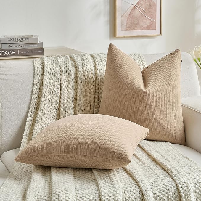 FUTEI Golden Brown Decorative Throw Pillow Covers 22x22 Inch Set of 2,Soft Cozy Wheat Ear Striped Patterns Cushion Cases,Modern Home Decor for Couch Bed Living Room
