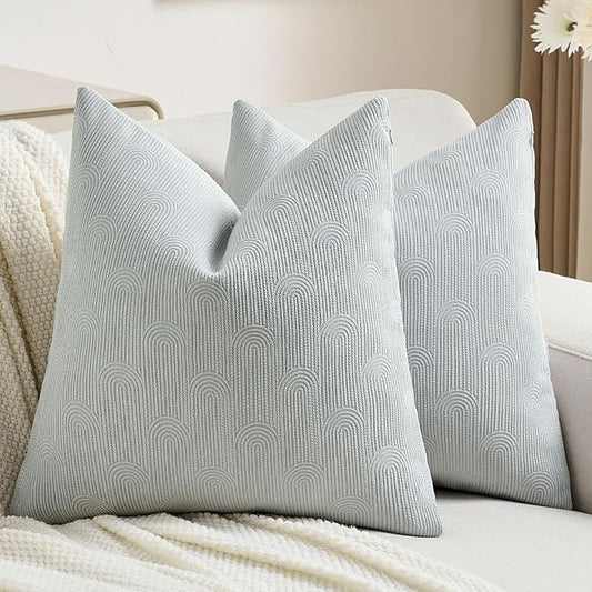 FUTEI Light Grey Chenille Decorative Throw Pillow Covers 20x20 Inch Set of 2,Soft Cozy Striped Geometric Patterns Cushion Case,Modern Home Decor for Couch Bed Living Room
