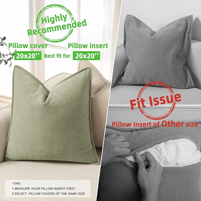 ZWJD Sage Green Pillow Covers 20x20 Set of 2 Chenille Throw Pillow Covers with Elegant Design Soft and Luxurious Decorative Throw Pillows for Couch, Bed, and Home Decor