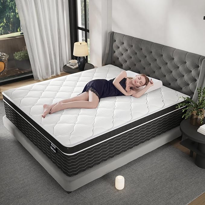 10 Inch Full Size Mattress in a Box, 7-Zone Contouring Support Hybrid Full Bed Matress, Pocketed Springs with Memory Foam, Comfort Sleep, Motion Isolation, CertiPUR-US Certified, Medium Firm