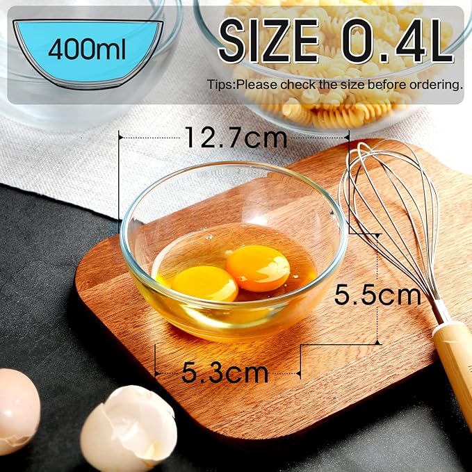 NUTRIUPS 5 Inch Small Glass Bowls, Glass Dessert Bowl Set, Clear Tempered Glass Sauce Bowls for Kitchen Microwave and Oven Safe