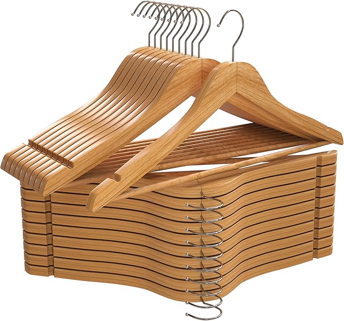 Utopia Home Premium Wooden Hangers 20 Pack - Durable & Slim Coat Hanger - Suit Hanger with 360-Degree Rotatable Hook - Wood Hangers with Shoulder Grooves (Natural Color)