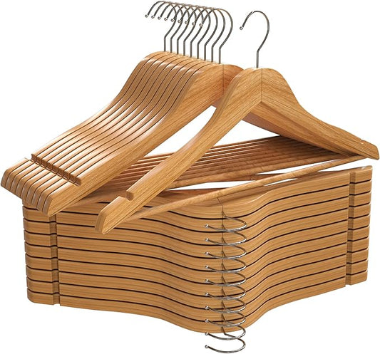 Utopia Home Premium Wooden Hangers 20 Pack - Durable & Slim Coat Hanger - Suit Hanger with 360-Degree Rotatable Hook - Wood Hangers with Shoulder Grooves (Natural Color)
