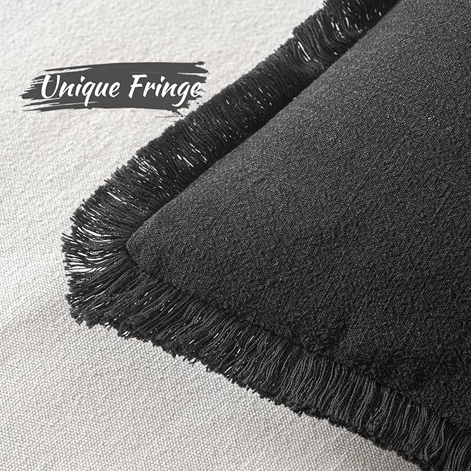 MIULEE Decorative Throw Pillow Covers Neutral Linen Fringe Throw Pillows Set of 2 Black Boho Farmhouse Cushion Covers with Tassels for Couch Sofa Bed Living Room Spring Home Decor 20x20 Inch