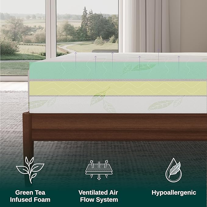 NapQueen Full Size, 10 Inch Anula Green Tea Infused Memory Foam Mattress, Bed in a Box, CertiPUR-US Certified Mattress