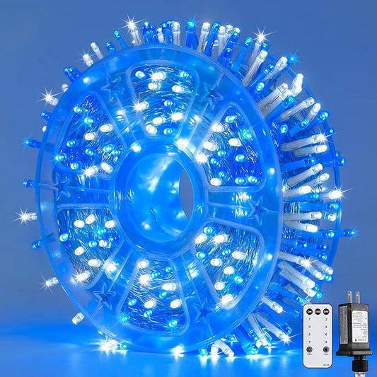 JMEXSUSS 132FT 400 LED Christmas Lights Outdoor Waterproof 8 Modes Indoor String Lights for Outside Blue and White Christmas Tree Lights Plug in for Bedroom Patio Tree Christmas Decorations