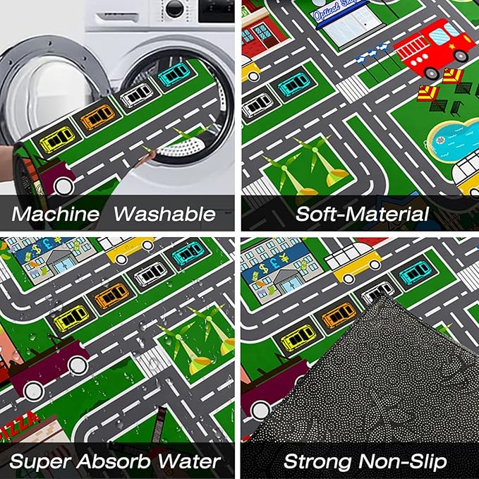 Car Rugs for Kids Toy - Car Track Carpet for Boys Road Rug for Bedroom Road Map Carpet for Kids Toy Play Mat Farm, 3x5 Feet
