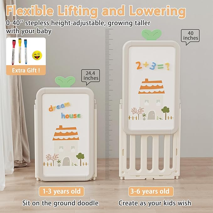 Kids Toy Storage Organizer with 10 Removable Bins, Foldable Toy Organizers and Storage with 3-Tier Bookshelf for Kids Toy Storage Organizer with Drawing Board, Extra 3 Brushes (4 In 1 Off-white)