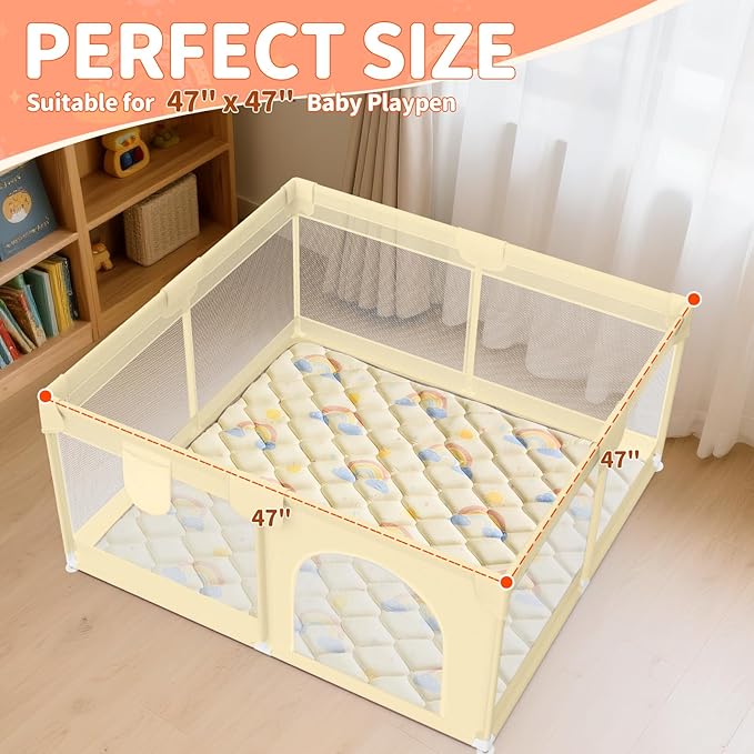 Baby Play Mats for Floor - 47x47 In Thicken Soft Padding Foam Playmats for Toddlers Playpen - Non-Slip Baby Activity Mat for Tummy Time & Crawling - Foldable Play Mat Machine Washable, Rainbow