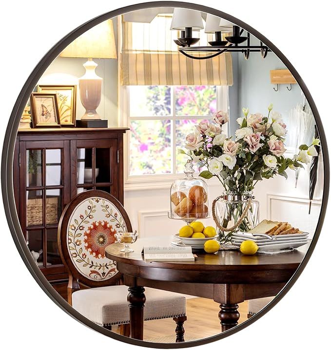 32 Inch Round Black Metal Wall Mirror - Stylish Circle Mirror for Entryway, Bathroom, and Living Room Decor | Matte Black Circle Wall Mirror