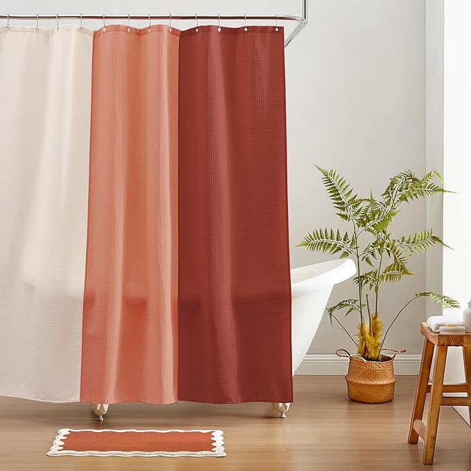 MONDAY MOOSE Bath Mat with Scalloped Wavy Ripple Design, Microfiber Absorbent Non Slip Tufted Rug for Floor, Shower or Kitchen (16x24 inch, Terracotta)