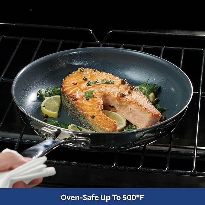 Tramontina Signature 8-Inch Tri-Ply Clad Stainless Steel Small Frying Pan with Ceramic Non Stick Interior, Induction-Ready Nonstick Skillet, Oven-Safe, Dishwasher-Safe