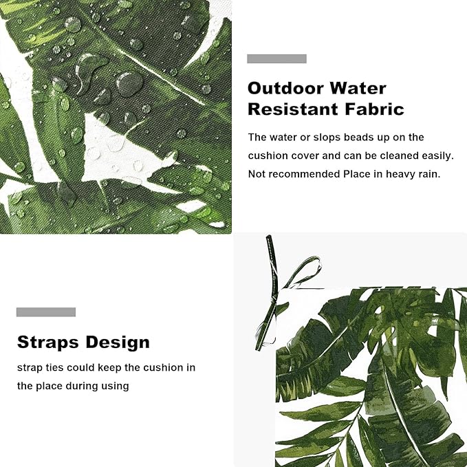 Set of 2 Outdoor Square Chair Cushions 18.5"x16"x2" for Patio, Water Resistant Patio Dining Seat Pads Replacement for Kitchen Garden and Outdoor Furniture Decoration - Palm Green