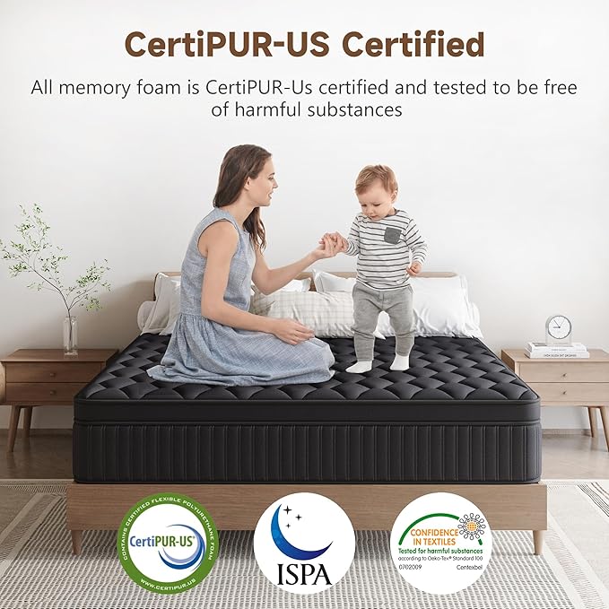 Queen Mattress, 14 Inch Queen Medium Firm Hybrid Mattress in a Box, Individual Pocket Spring for Pressure Relief & Motion Isolation, Reinforced Edge Support, CertiPUR-US Certified