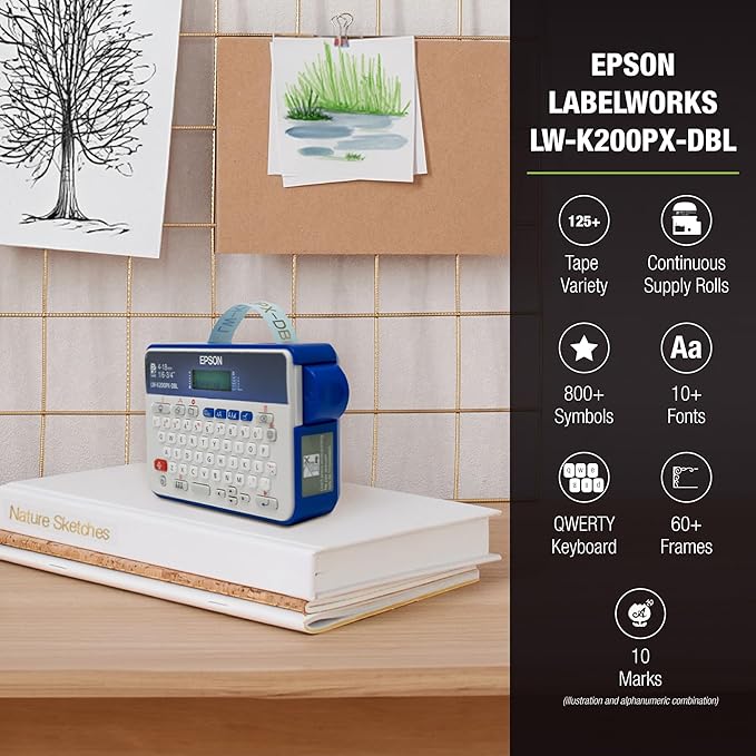 LABELWORKS Epson LW-K200PX-DBL Simple Labeler Bundle - QWERTY Label Makers and Black on Clear Matte Label Tape