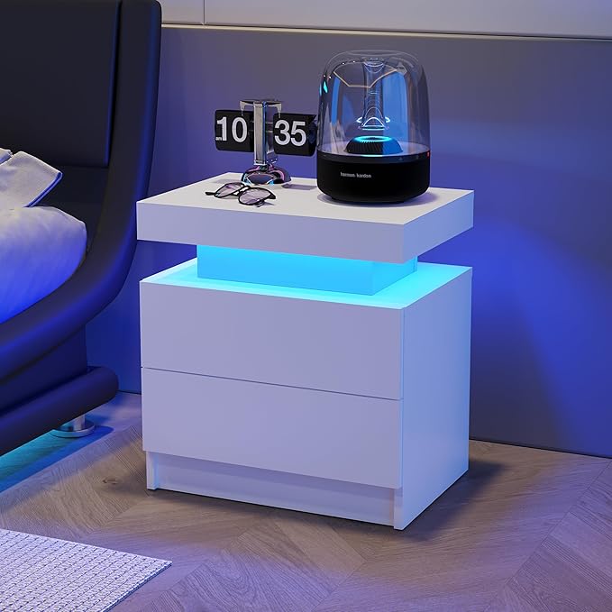 LED Nightstands Set of 2 Modern Bedside Table for Bedroom Night Stand Set 2 with 2 Drawers Side Table with LED Lights for Bedroom,Living Room