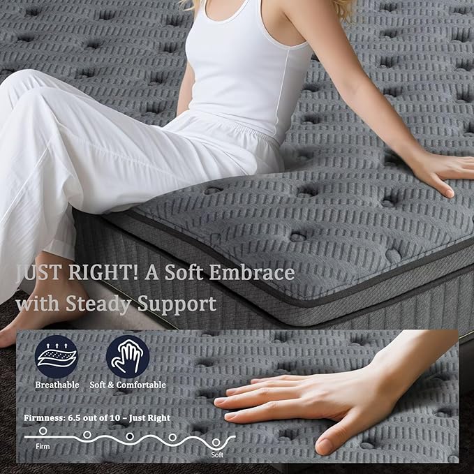 inight Full Mattress 14 Inch, Upgrade Individual Pocket Springs Full Hybrid Mattress in a Box, Memory Foam for Pressure Relief, Durable Edge Support Full Size mattress, Medium Firm, Breathable Comfort