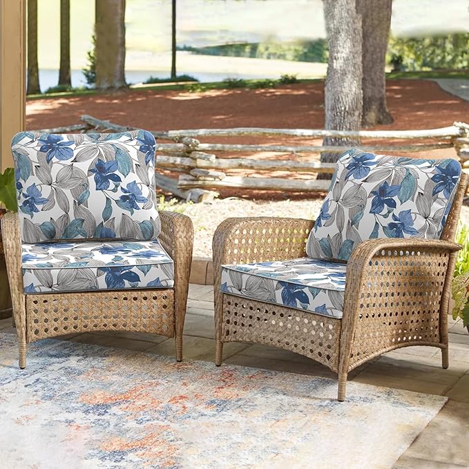 Outdoor Deep Seat Cushions Set 24 x 24 Inch for Patio Furniture,Water Resistant Chair Cushions Replacement Includes Seat Cushion & Back Pillow for Couch Sofa, Wicker Chair - Clemens Noir Blue