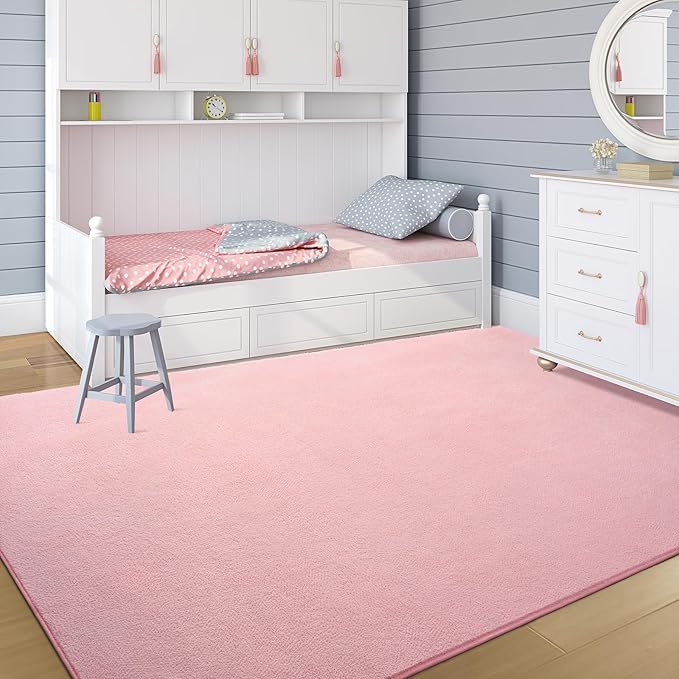 Soft Rugs for Living Room 4x6 Pink, Minimalist Area Rug for Bedroom Nursery Dining Table Dorm, Throw Rugs for Girls Kids Room Indoor Floor Carpets
