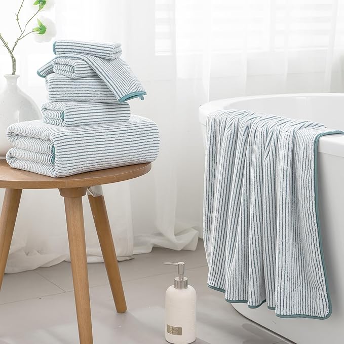 8-Piece Premium Towel Set for Bathroom|2 Oversized Large Bath Sheet,2 Hand Towels,4 Washcloths|Soft Cozy Highly Absorbent Fast Dry Microfiber Shower Towel Set for Hotel Bathroom Essentials,Lake Blue