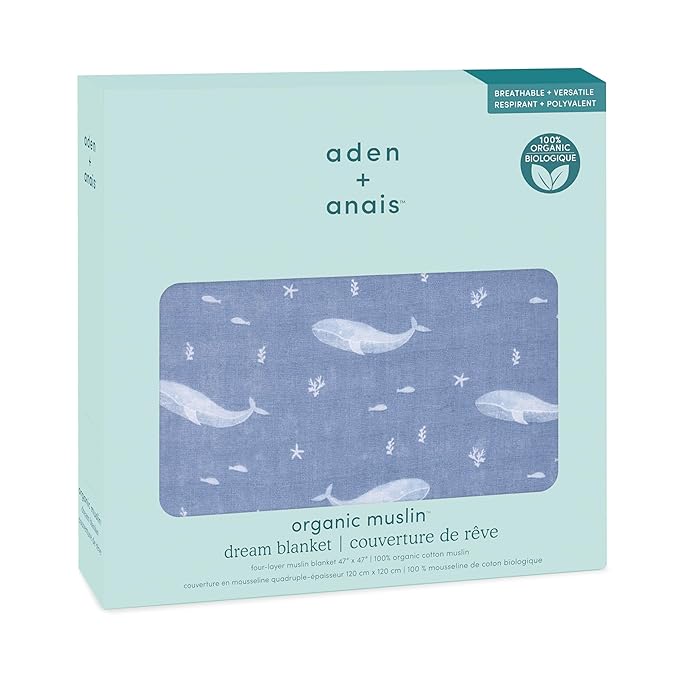 aden + anais 100% Organic Cotton Muslin Baby Blanket Crib Bedding for Newborn Baby and Toddler, Nursery Blanket for Boys and Girls, Baby Registry and Shower Gift - Oceanic