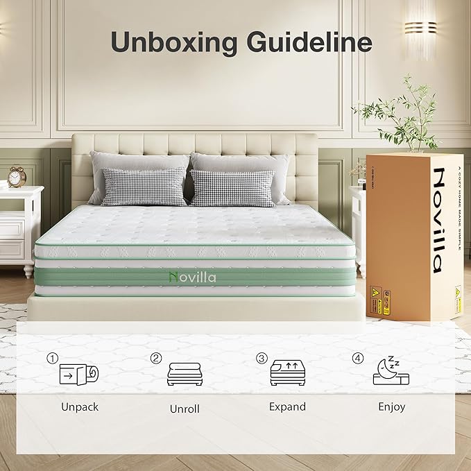 Novilla Queen Mattress 14 Inch, Hybrid Mattress Queen for Motion Isolation, Gel Memory Foam with Pressure Relief for Cool Night Sleep, Medium Firm Mattresses with Pillow Top, Certipur-Us Certified