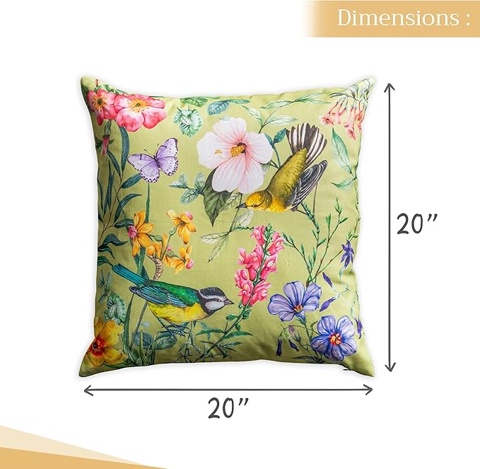 Maison d' Hermine Decorative Pillow Covers 20x20 Inch Square 100% Cotton Throw Pillow Covers with Invisible Zipper for Living Room Couch, Chair, Sofas, Bedroom, Home (Hesperides - Oiseaux)