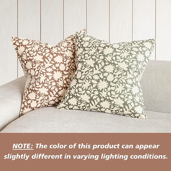 Foindtower Set of 2 Decorative Neutral Floral Throw Pillow Covers Accent Farmhouse Cushion Covers Boho Pillowcase for Couch Sofa Bedroom Living Room Home Decor Outdoor,20×20 Inch,Light Orange Brown